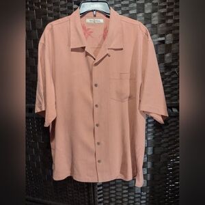 Tommy Bahama 100% silk short-sleeve button-down camp shirt salmon Mens XL